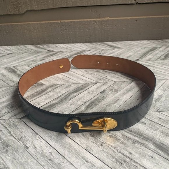 Moschino Redwall Vintage 90s Black Leather Hook Eye Latch Belt 401066 Womens 38 main image 5